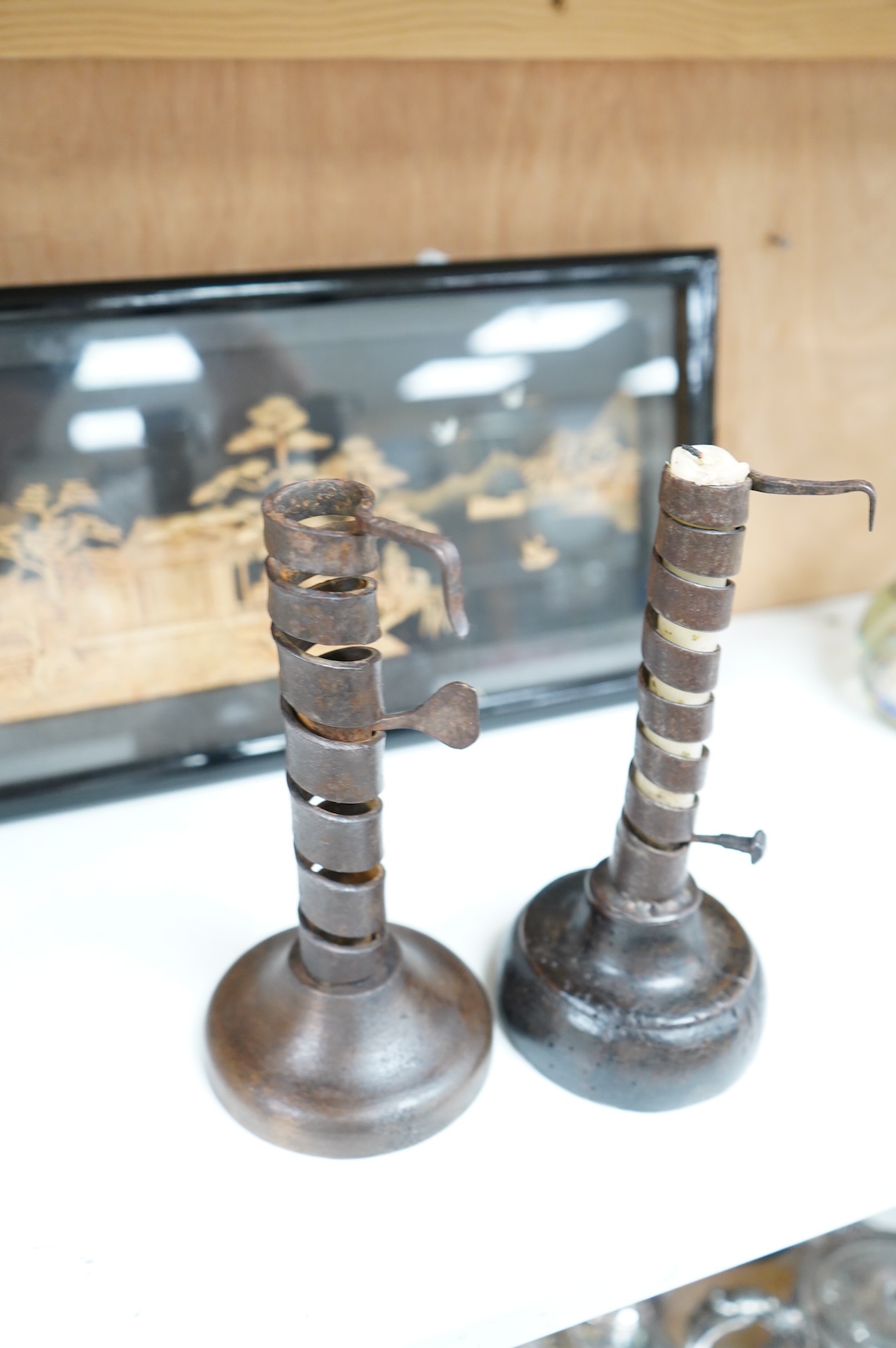 Two 18th/19th century rat de cave candlesticks, 21cm high